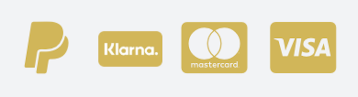 Paypal, Klarna, Mastercard, Visa